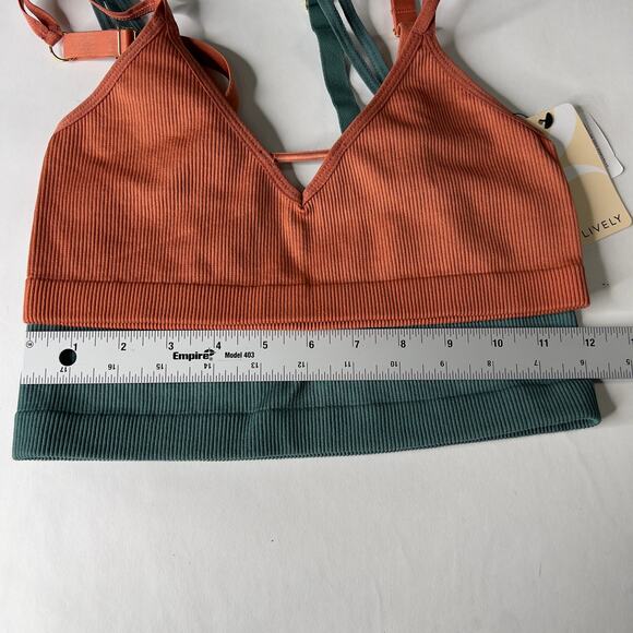 Lively L NEW Green Orange Ribbed Seamless Bralette Bra Set of 2 - Picture 3 of 7